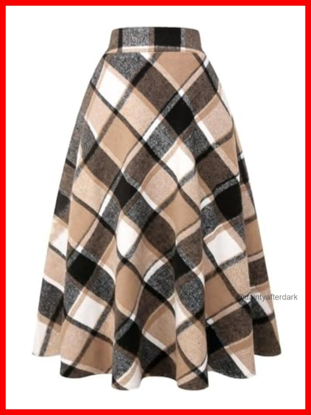 Plaid Wool A-Line Pleated Tartan Long Skirt Elastic Waist
